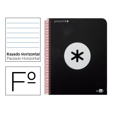 BLOC ESPIRAL LIDERPAPEL FOLIO ANTARTIK TAPA POLIPROPILENO 80 H 100G HORIZONTAL CON MARGEN COLOR NEGR