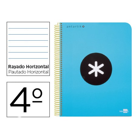 BLOC ESPIRAL LIDERPAPEL CUARTO ANTARTIK TAPA POLIPROPILENO 80 H 100G HORIZONTAL CON MARGEN AZUL