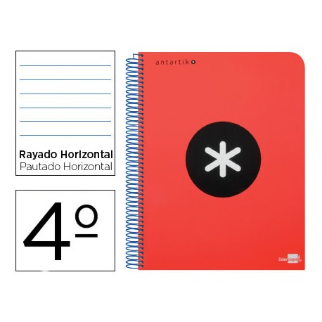 BLOC ESPIRAL LIDERPAPEL CUARTO ANTARTIK TAPA POLIPROPILENO 80 H 100G HORIZONTAL CON MARGEN ROJO