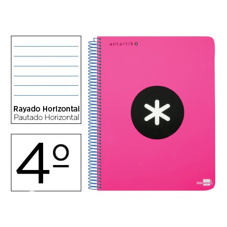 BLOC ESPIRAL LIDERPAPEL CUARTO ANTARTIK TAPA POLIPROPILENO 80 H 100G HORIZONTAL CON MARGEN ROSA