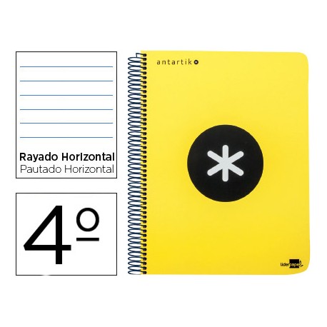 BLOC ESPIRAL LIDERPAPEL CUARTO ANTARTIK TAPA POLIPROPILENO 80 H 100G HORIZONTAL CON MARGEN AMARILLO
