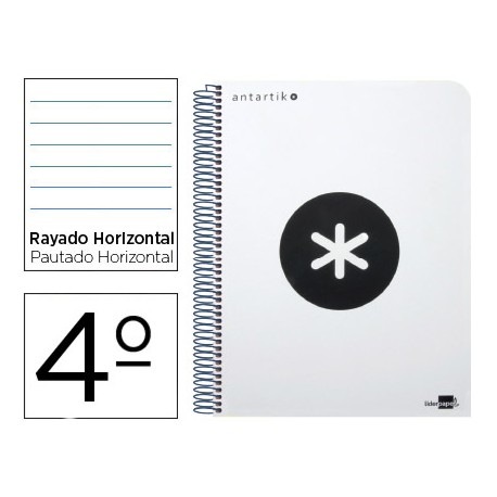 BLOC ESPIRAL LIDERPAPEL CUARTO ANTARTIK TAPA POLIPROPILENO 80 H 100G HORIZONTAL CON MARGEN BLANCO