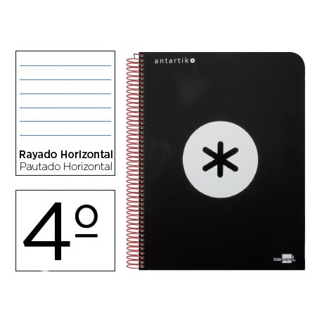 BLOC ESPIRAL LIDERPAPEL CUARTO ANTARTIK TAPA POLIPROPILENO 80 H 100G HORIZONTAL CON MARGEN NEGRO