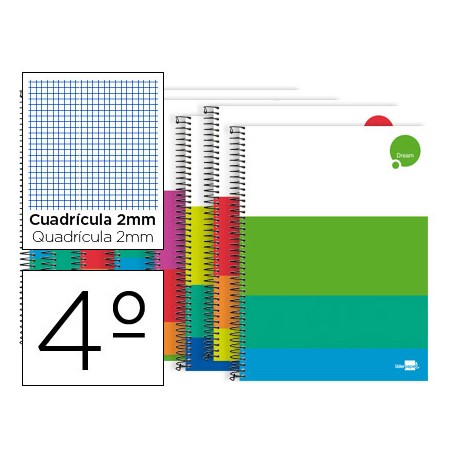 BLOC ESPIRAL LIDERPAPEL CUARTO DREAM TAPA EXTRADURA 80H 80G MILIMETRADO COLORES SURTIDOS