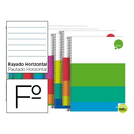 BLOC ESPIRAL LIDERPAPEL FOLIO DREAM TAPA EXTRADURA 80 H 80G HORIZONTAL CON MARGEN COLORES SURTIDOS