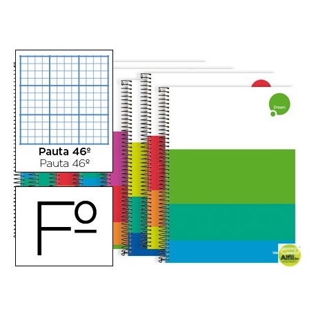BLOC ESPIRAL LIDERPAPEL FOLIO DREAM TAPA EXTRADURA 80 H 80GRAYADO N„ 46 COLORES SURTIDOS