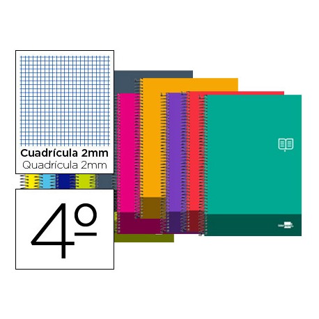 BLOC ESPIRAL LIDERPAPEL CUARTO DISCOVER TAPA CARTONCILLO 80 H 80G RAYADO MILIMETRADO COLORES SURTIDO