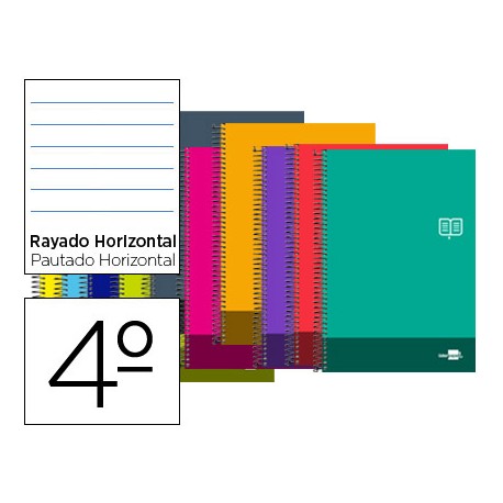 BLOC ESPIRAL LIDERPAPEL CUARTO DISCOVER TAPA CARTONCILLO 80 H 80G RAYADO HORIZONTAL CON MARGEN COLOR