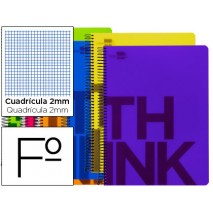 BLOC ESPIRAL LIDERPAPEL FOLIO THINK TAPA POLIPROPILENO 80 H 80G MILIMETRADO 6 COLORES SURTIDOS