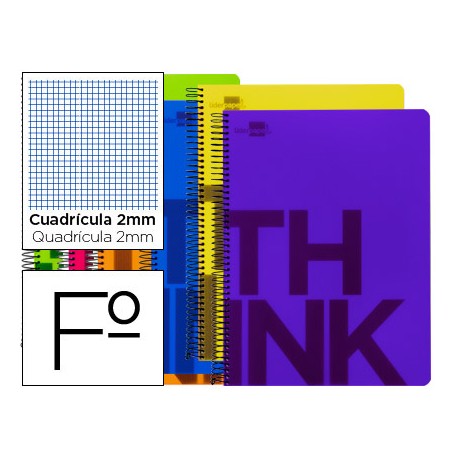 BLOC ESPIRAL LIDERPAPEL FOLIO THINK TAPA POLIPROPILENO 80 H 80G MILIMETRADO 6 COLORES SURTIDOS
