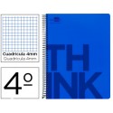 BLOC ESPIRAL LIDERPAPEL CUARTO THINK TAPA POLIPROPILENO 80 H 80G CUADRO 4 MM CON MARGEN COLOR AZUL
