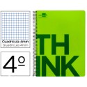 BLOC ESPIRAL LIDERPAPEL CUARTO THINK TAPA POLIPROPILENO 80 H 80G CUADRO 4 MM CON MARGEN COLOR VERDE