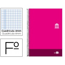 BLOC ESPIRAL LIDERPAPEL FOLIO DISCOVER TAPA CARTONCILLO 80 H 80G CUADRO 4 MM CON MARGEN COLOR ROSA