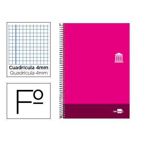 BLOC ESPIRAL LIDERPAPEL FOLIO DISCOVER TAPA CARTONCILLO 80 H 80G CUADRO 4 MM CON MARGEN COLOR ROSA
