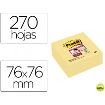 BLOC DE NOTAS ADHESIVAS QUITA Y PON POST-IT SUPER STICKY 76X76 MM CUBO CON 270 HOJAS AMARILLO CANARI