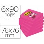 BLOC NOTAS ADHESIVAS QUITA Y PON POST-IT SUPER STICKY 76X76 MM CON 90 HOJAS 654 ROSA FUCSIA