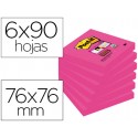 BLOC NOTAS ADHESIVAS QUITA Y PON POST-IT SUPER STICKY 76X76 MM CON 90 HOJAS 654 ROSA FUCSIA
