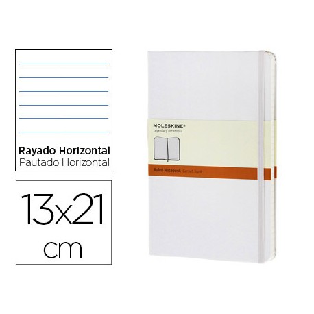 LIBRETA MOLESKINE TAPA DURA RAYADO HORIZONTAL 240 HOJAS COLOR BLANCO CIERRE CON GOMA 130X210 MM