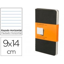 LIBRETA MOLESKINE TAPA DURA RAYADO HORIZONTAL 64 HOJAS 16 HOJAS DESMONTABLES COLOR NEGROPACK DE 3 UN