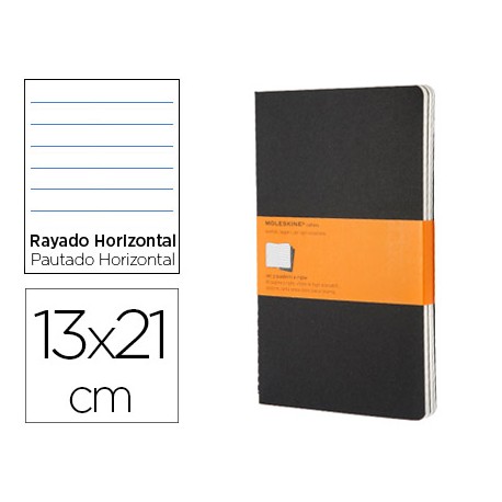 LIBRETA MOLESKINE TAPA DURA RAYADO HORIZONTAL 80 HOJAS 16 HOJAS DESMONTABLES COLOR NEGROPACK DE 3 UN