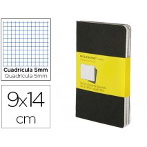 LIBRETA MOLESKINE TAPA DURA CUADRO 5 MM 64 HOJAS CON 16 HOJAS DESMONTABLES COLOR NEGROPACK DE 3 UNID