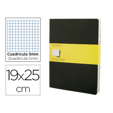 LIBRETA MOLESKINE TAPA DURA CUADRO 5 MM 120 HOJAS CON 16 HOJAS DESMONTABLES COLOR NEGROPACK DE 3 UNI
