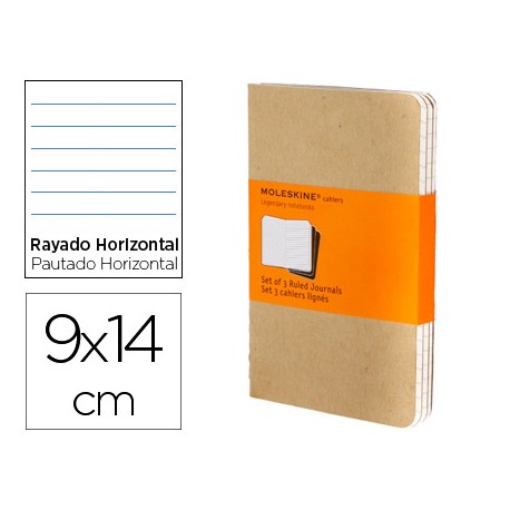 LIBRETA MOLESKINE TAPA DURA RAYADO HORIZONTAL 64 HOJAS 16 HOJAS DESMONTABLES COLOR KRAFTPACK DE 3 UN