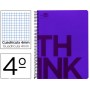 BLOC ESPIRAL LIDERPAPEL CUARTO THINK TAPA POLIPROPILENO 80 H 80G CUADRO 4 MM CON MARGEN COLOR VIOLET