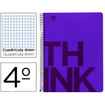 BLOC ESPIRAL LIDERPAPEL CUARTO THINK TAPA POLIPROPILENO 80 H 80G CUADRO 4 MM CON MARGEN COLOR VIOLET