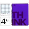 BLOC ESPIRAL LIDERPAPEL CUARTO THINK TAPA POLIPROPILENO 80 H 80G CUADRO 4 MM CON MARGEN COLOR VIOLET