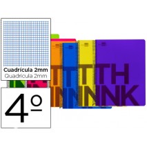 BLOC ESPIRAL LIDERPAPEL CUARTO THINK TAPA POLIPROPILE NO 80 H 80G MILIMETRADO 6 COLORES SURTIDOS