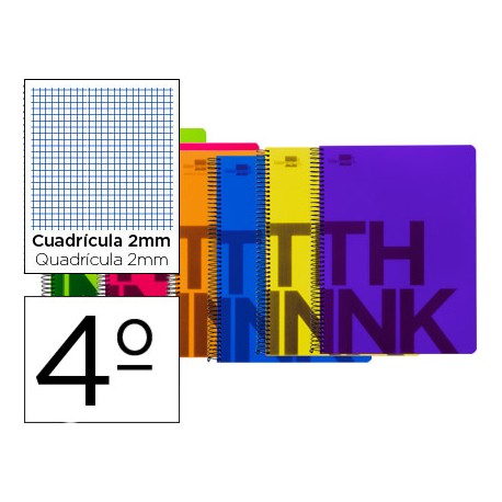 BLOC ESPIRAL LIDERPAPEL CUARTO THINK TAPA POLIPROPILE NO 80 H 80G MILIMETRADO 6 COLORES SURTIDOS