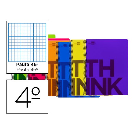 BLOC ESPIRAL LIDERPAPEL CUARTO THINK TAPA POLIPROPILE NO 80 H 80G PAUTA RAYADO N„ 466 COLORES SURTID