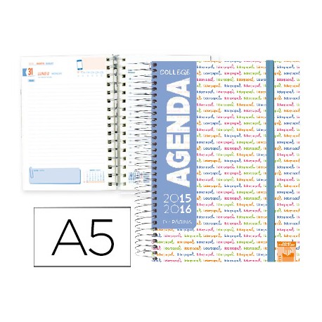 AGENDA ESCOLAR LIDERPAPEL15-16 COLLEGE DIN-A5 ESPAÑOL INGLES UN DIA PAGINA POLIPROPILENO PORTADA PER