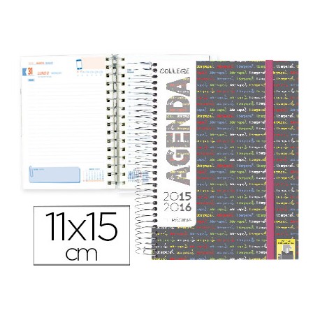 AGENDA ESCOLAR LIDERPAPEL 15-16 COLLEGE MINI ESPAÑOL INGLES UN DIA PAGINA POLIPROPILENO PORTADA
