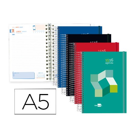 AGENDA ESCOLAR LIDERPAPEL 15-16 COLLEGE DIN-A5 ESPAÑOL INGLES UN DIA PAGINA CARTON FORRADO ESPIRAL C