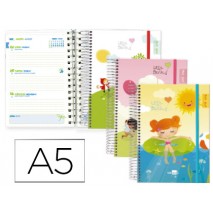 AGENDA ESCOLAR LIDERPAPEL 15-16 FANTASIA DIN-A5 ESPAÑOL INGLES 70 HOJAS LITTLE DOLLIES TAPA FORRADA