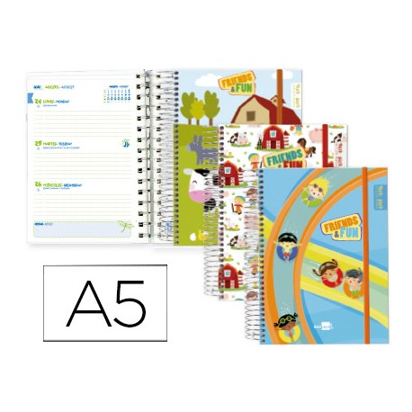 AGENDA ESCOLAR LIDERPAPEL 15-16 FANTASIA DIN-A5 ESPAÑOL INGLES 70 HOJAS FRIENDS&FUN TAPA FORRADA