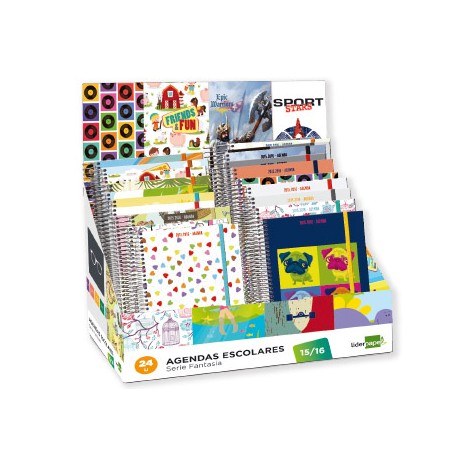 AGENDA ESCOLAR LIDERPAPEL 15-16 FANTASIA DIN-A5 EXPOSITOR DE 24 UNIDADES SURTIDAS