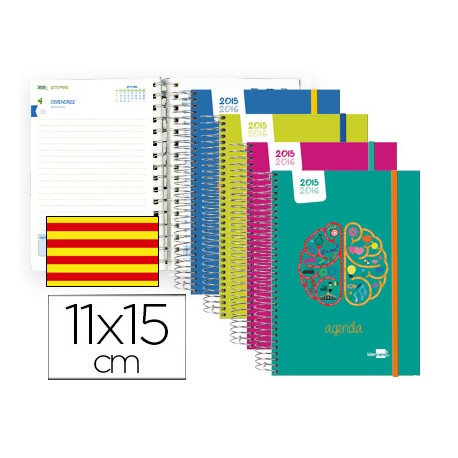 AGENDA ESCOLAR LIDERPAPEL 15-16 CLASSIC MINI CATALAN UN DIA PAGINA ESPIRAL CIERRE CON GOMA