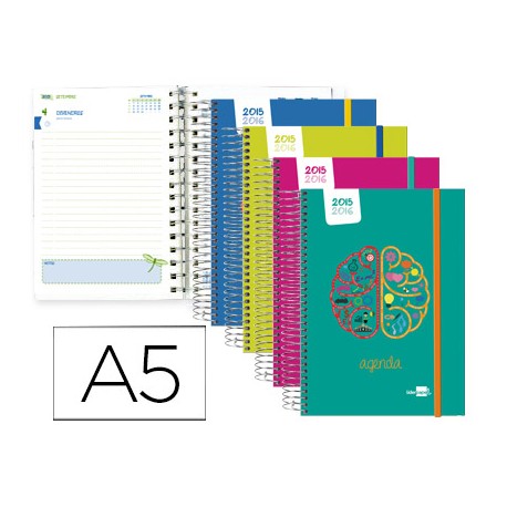 AGENDA ESCOLAR LIDERPAPEL 15-16 CLASSIC DIN-A5 UN DIA PAGINA ESPIRAL CIERRE CON GOMA
