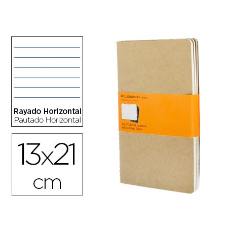 LIBRETA MOLESKINE TAPA DURA RAYADO HORIZONTAL 80 HOJAS 16 HOJAS DESMONTABLES COLOR KRAFTPACK DE 3 UN