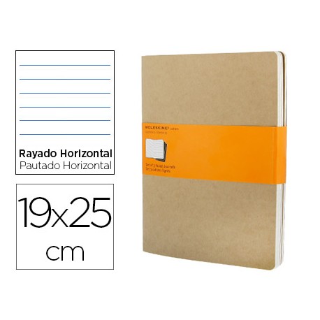 LIBRETA MOLESKINE TAPA DURA RAYADO HORIZONTAL 120 HOJAS 16HOJAS DESMONTABLES COLOR KRAFTPACK DE 3 UN