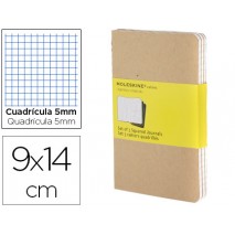 LIBRETA MOLESKINE TAPA DURA CUADRO 5 MM 64 HOJAS CON 16 HOJAS DESMONTABLES COLOR KRAFTPACK DE 3 UNID