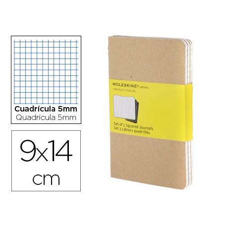 LIBRETA MOLESKINE TAPA DURA CUADRO 5 MM 64 HOJAS CON 16 HOJAS DESMONTABLES COLOR KRAFTPACK DE 3 UNID