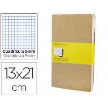 LIBRETA MOLESKINE TAPA DURA CUADRO 5 MM 80 HOJAS CON 16 HOJAS DESMONTABLES COLOR KRAFTPACK DE 3 UNID