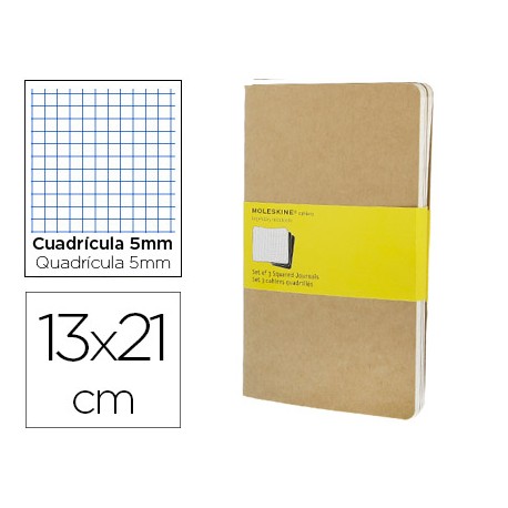 LIBRETA MOLESKINE TAPA DURA CUADRO 5 MM 80 HOJAS CON 16 HOJAS DESMONTABLES COLOR KRAFTPACK DE 3 UNID