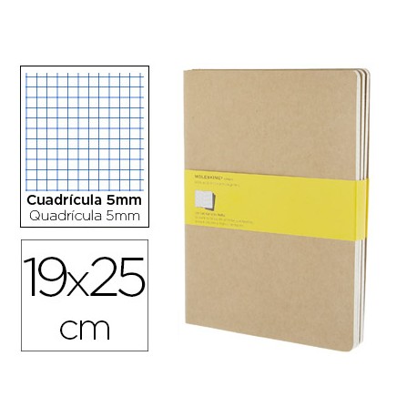 LIBRETA MOLESKINE TAPA DURA CUADRO 5 MM 120 HOJAS CON 16 HOJAS DESMONTABLES COLOR KRAFTPACK DE 3 UNI