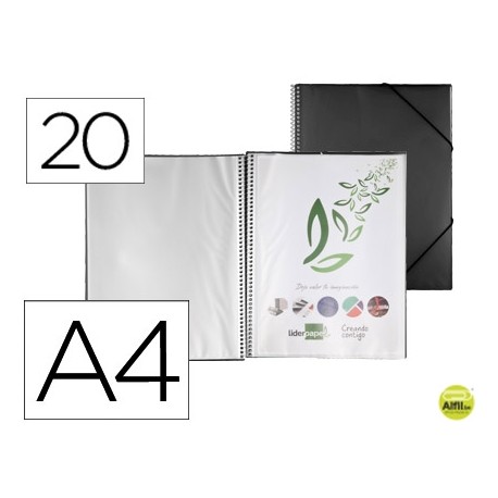 CARPETA LIDERPAPEL ESCAPARATE CON ESPIRAL 20 FUNDAS POLIPROPILENO DIN A4 NEGRO