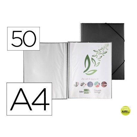 CARPETA LIDERPAPEL ESCAPARATE CON ESPIRAL 50 FUNDAS POLIPROPILENO DIN A4 NEGRO